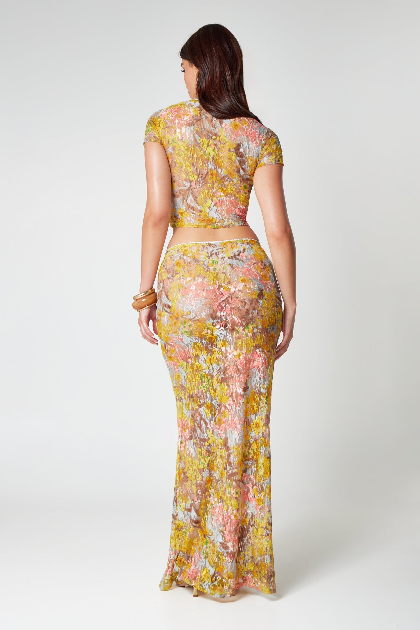 Ensemble Femme Haut Court et Jupe Longue Imprimé Fluide
