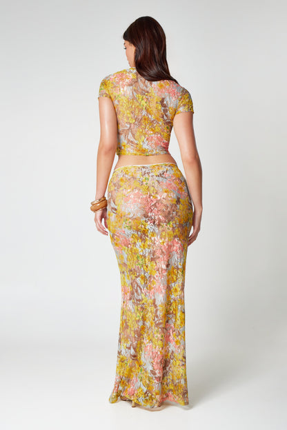Ensemble Femme Haut Court et Jupe Longue Imprimé Fluide
