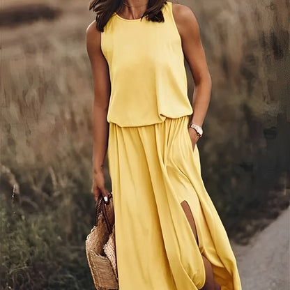 Robe Été Femme Longue sans Manches Décolleté Profond