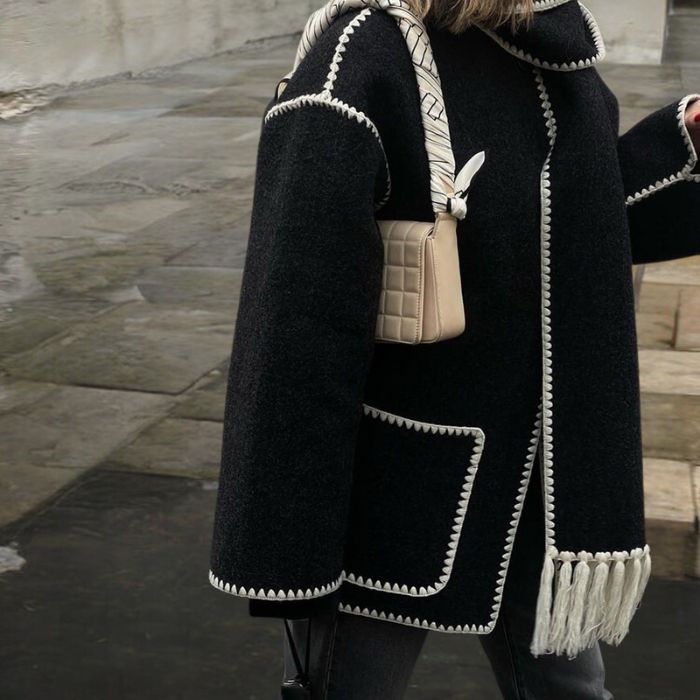 Manteau Hiver Élégant à Franges Contrastes Modernes - PanierRoyale