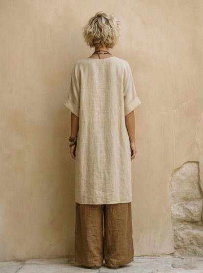 Ensemble Femme Trois Pièces Coton Coupe Ample Style Bohémien