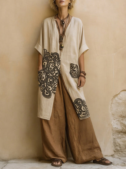 Ensemble Femme Trois Pièces Coton Coupe Ample Style Bohémien
