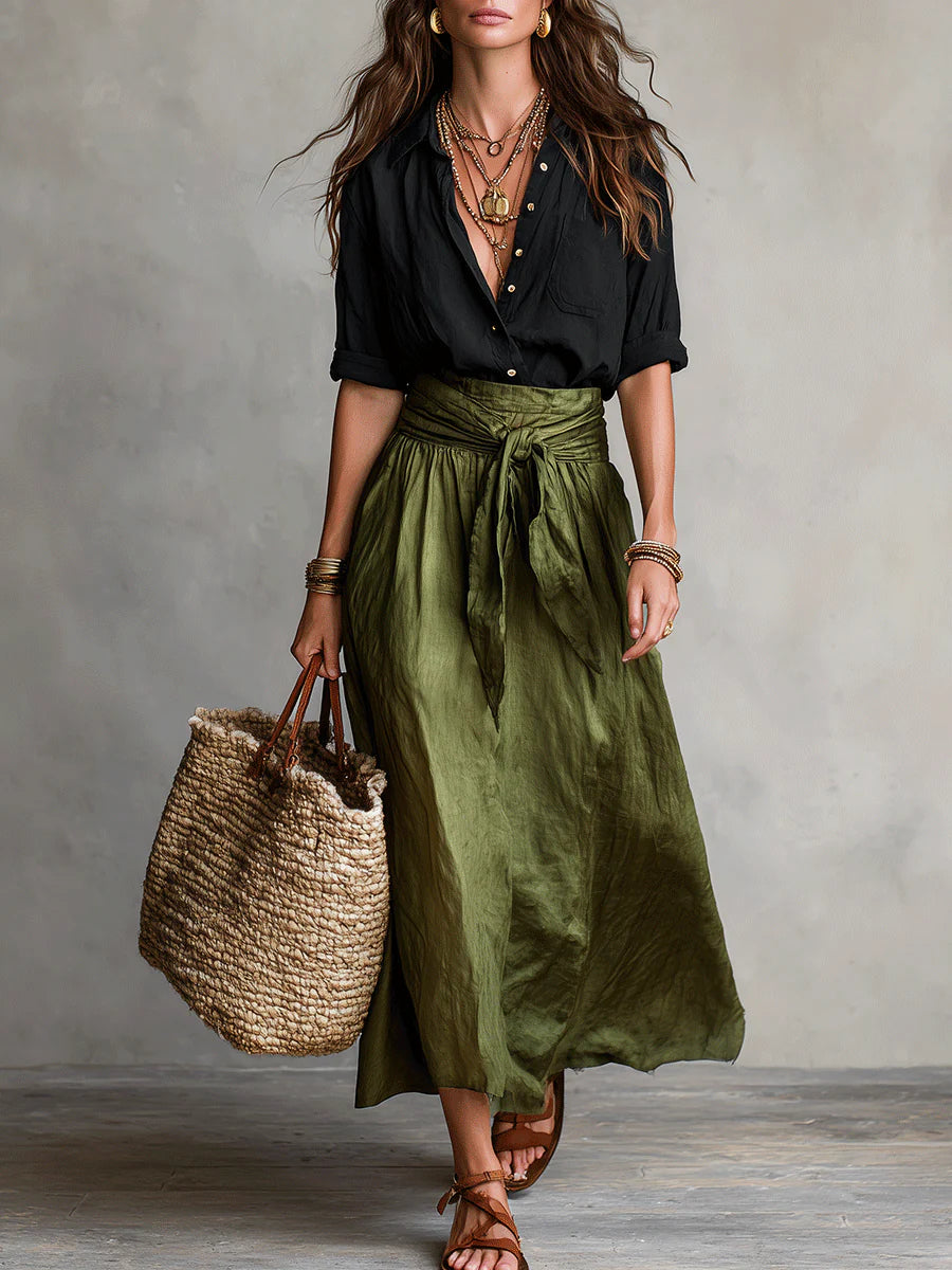 Ensemble Femme Deux Pièces Coton Jupe Midi Taille Haute - PanierRoyale