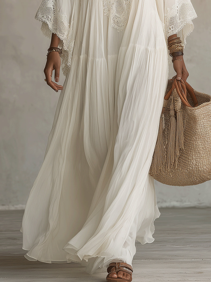 Robe longue Femme en Chiffon avec Dentelle Style Bohème