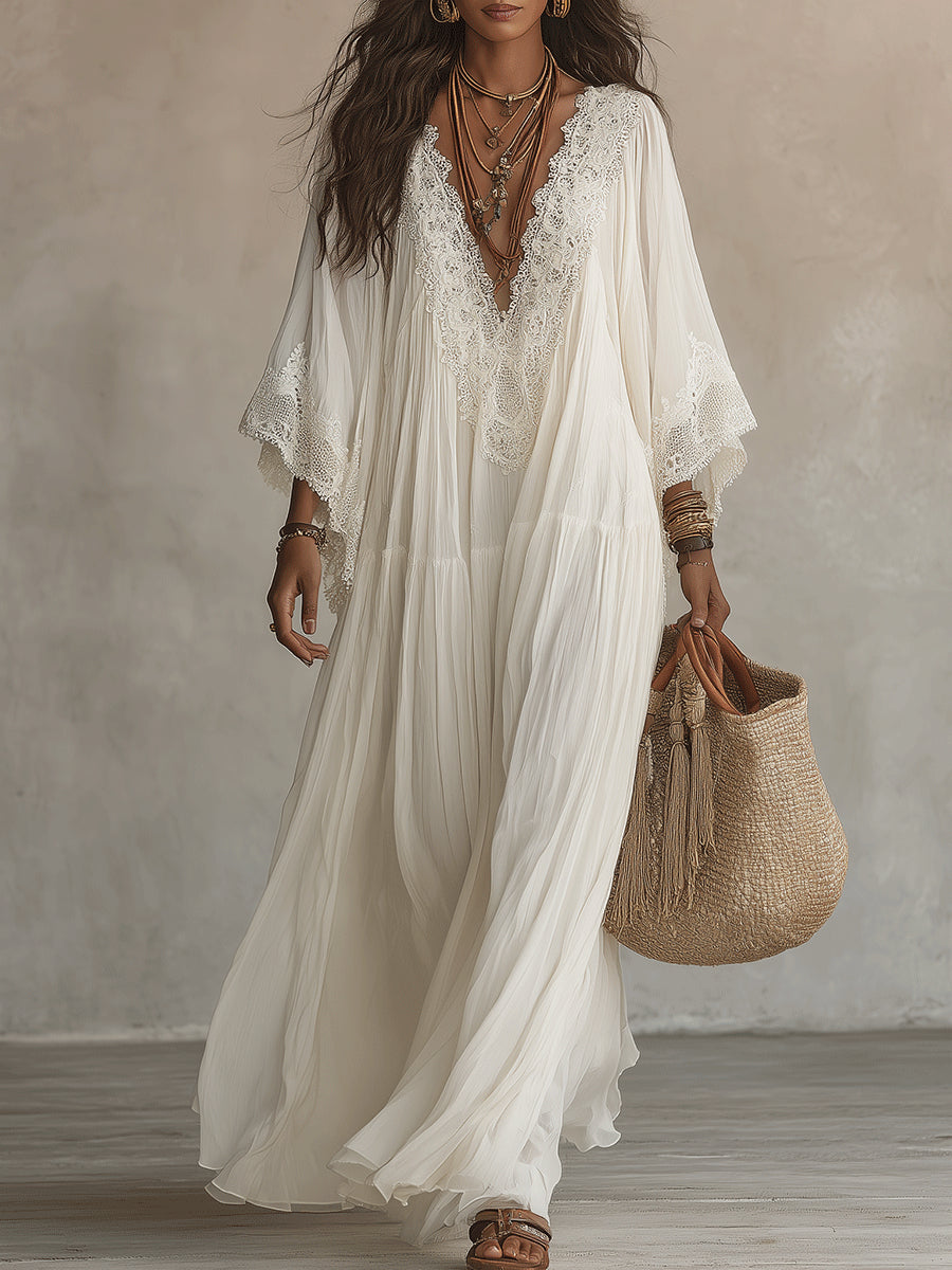 Robe longue Femme en Chiffon avec Dentelle Style Bohème