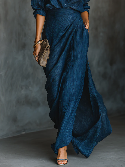 Robe Élégante Femme Ensemble Chemisier et Jupe Longue
