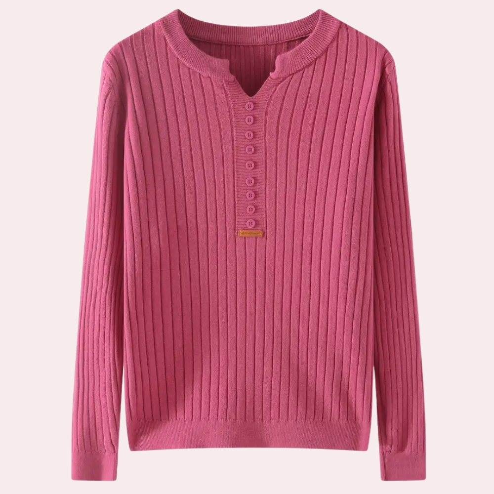 Pull Femme Col V Boutons Élégant