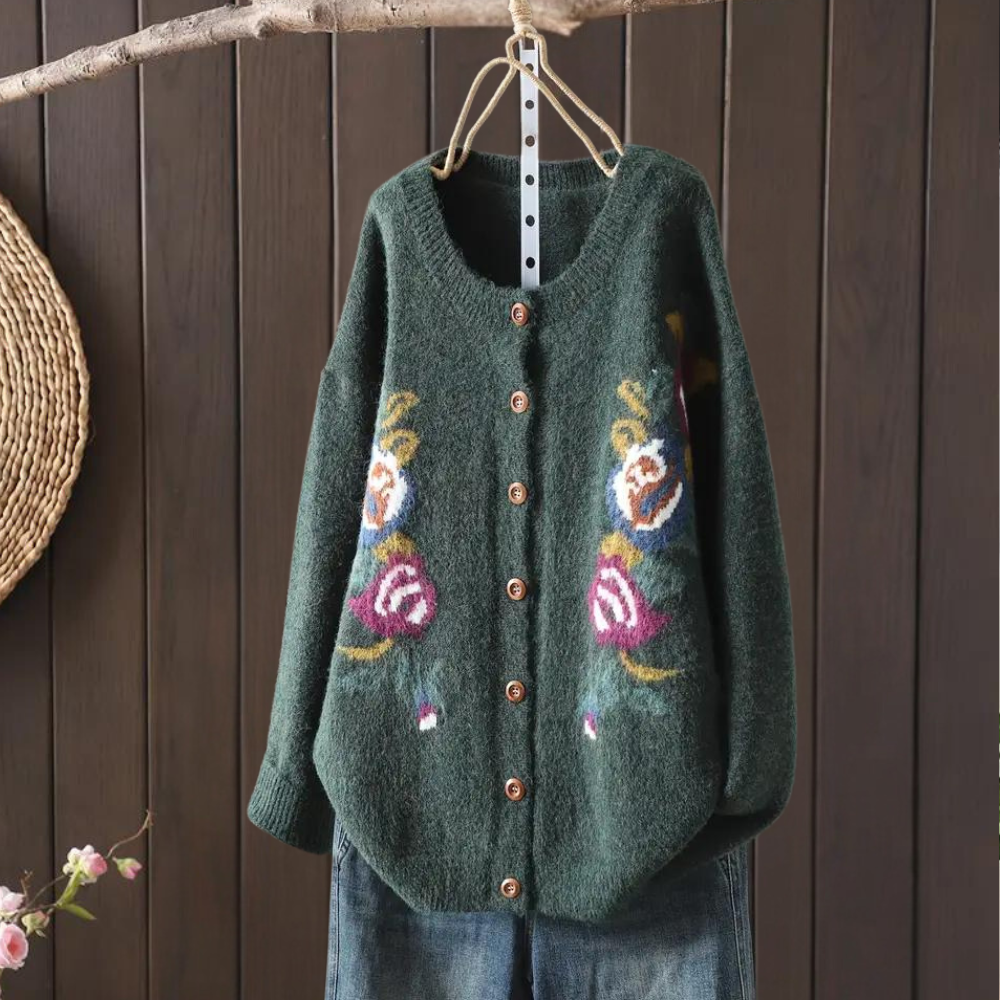 AMY - Cardigan Tricoté Motif Floral pour Femmes