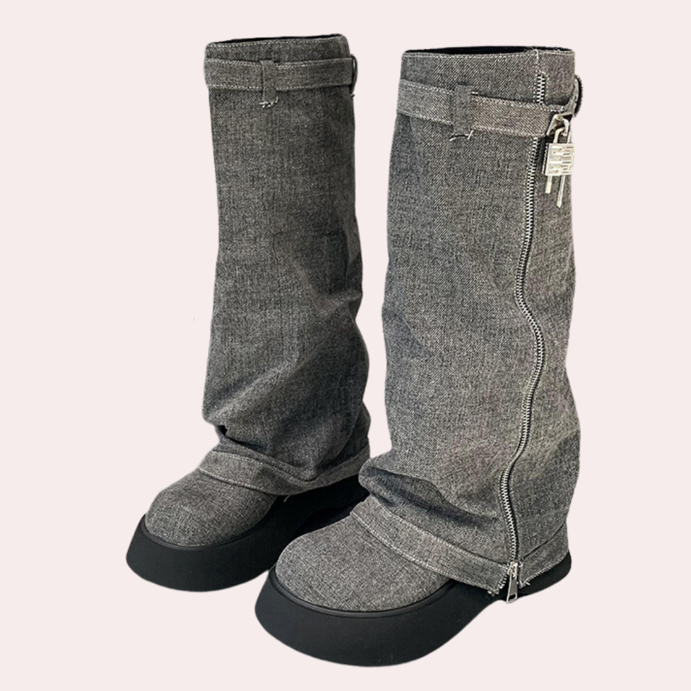 Bottes Hiver Femmes À Talons Hauts en Cuir