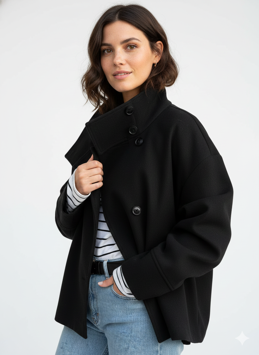 Veste Femme Chic - Manteau Court Élégant avec Col Montant