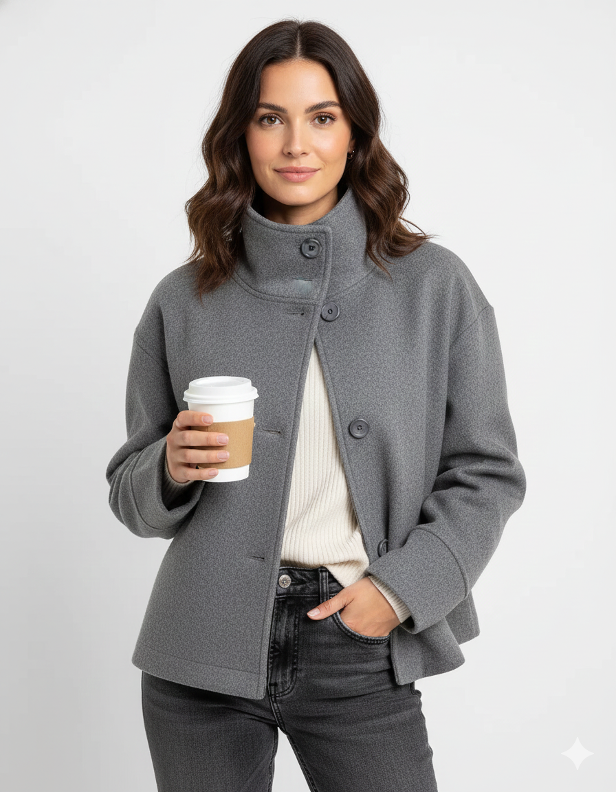 Veste Femme Chic - Manteau Court Élégant avec Col Montant