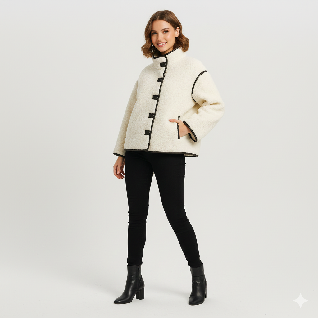 Veste Femme Hiver Élégante - Col Boutonné et Manches Longues