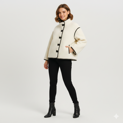 Veste Femme Hiver Élégante - Col Boutonné et Manches Longues