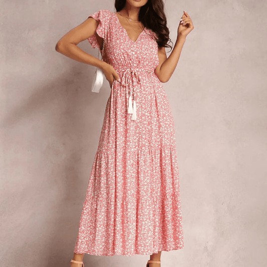 Robe Élégante Floral Manches Courtes Femme - PanierRoyale