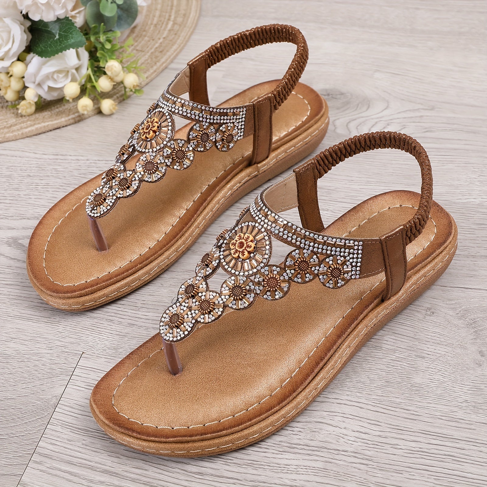 Zafelya™ – Sandales Femme Chic et Confortable à Strass Boho Été Plates