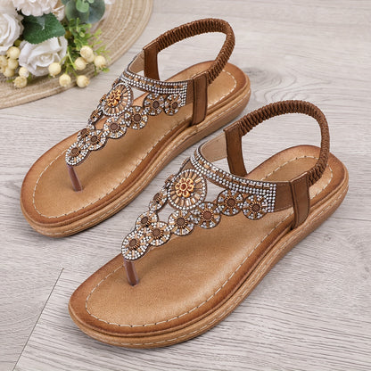 Zafelya™ – Sandales Femme Chic et Confortable à Strass Boho Été Plates