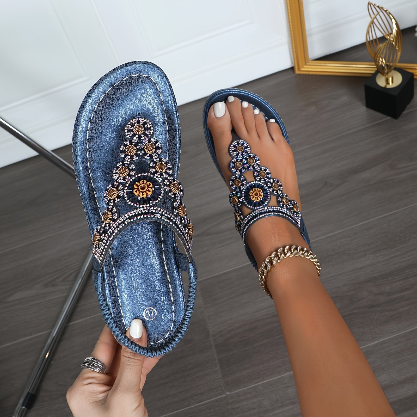 Zafelya™ – Sandales Femme Chic et Confortable à Strass Boho Été Plates