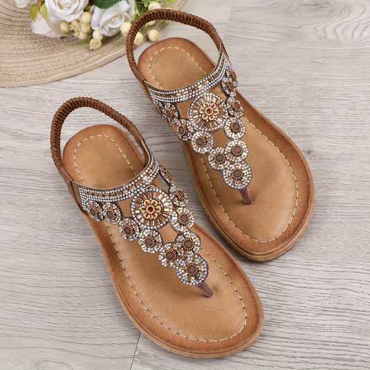 Zafelya™ – Sandales Femme Chic et Confortable à Strass Boho Été Plates