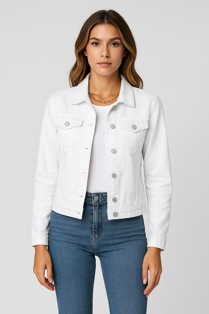 Veste denim féminine élégante en coton robuste avec col tailleur