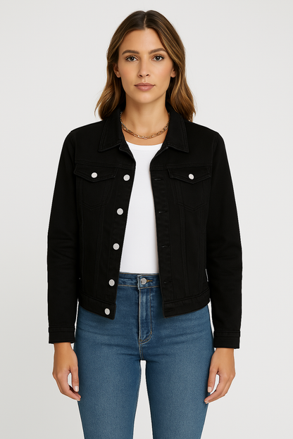 Veste denim féminine élégante en coton robuste avec col tailleur