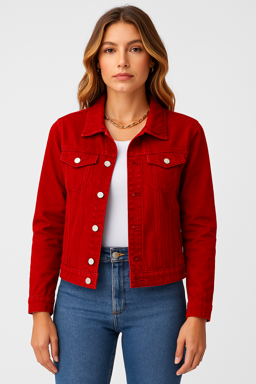 Veste denim féminine élégante en coton robuste avec col tailleur