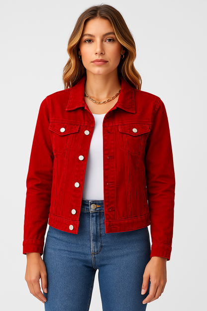 Veste denim féminine élégante en coton robuste avec col tailleur