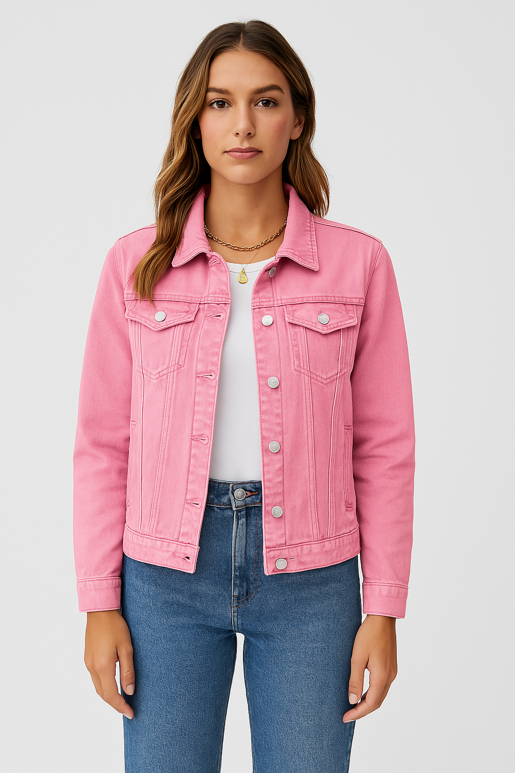 Veste denim féminine élégante en coton robuste avec col tailleur