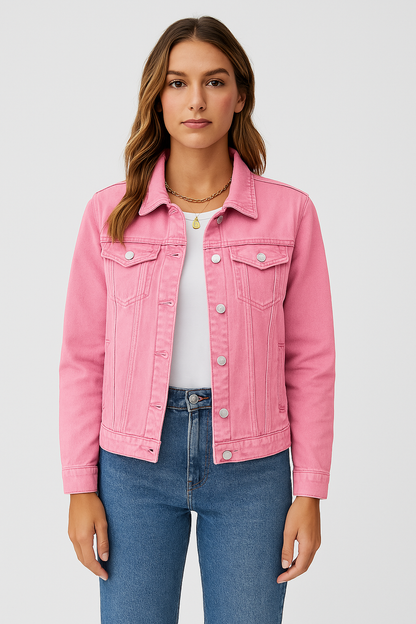 Veste denim féminine élégante en coton robuste avec col tailleur