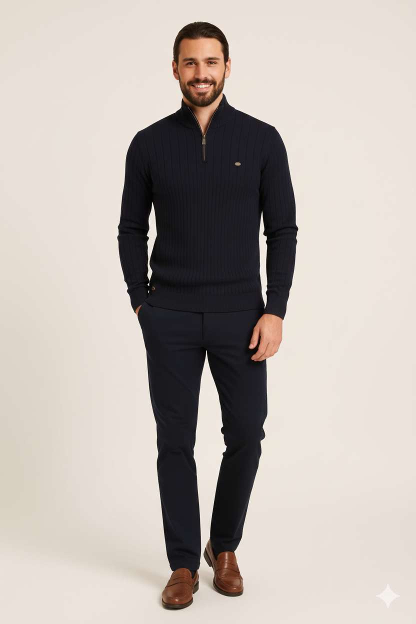 Pull Homme en Coton Doux avec Col Montant Classique - PanierRoyale
