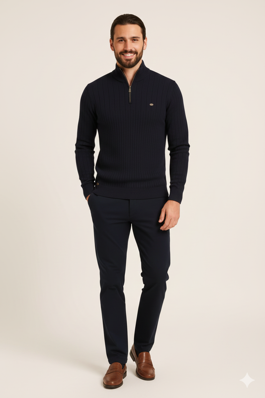 Pull Homme en Coton Doux avec Col Montant Classique - PanierRoyale