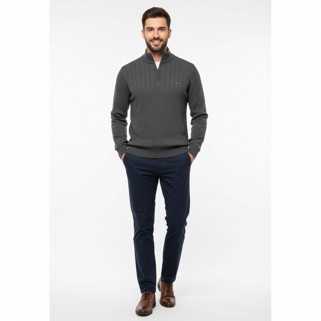 Pull Homme en Coton Doux avec Col Montant Classique