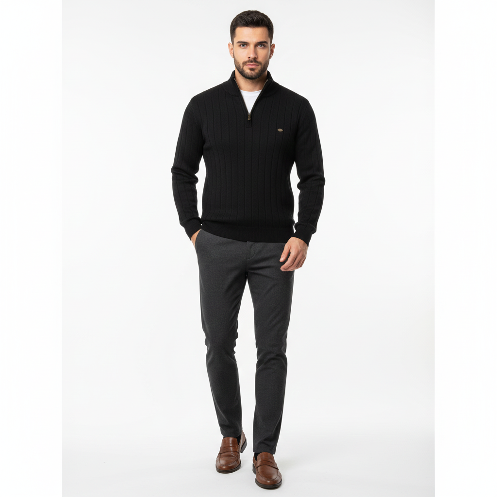 Pull Homme en Coton Doux avec Col Montant Classique