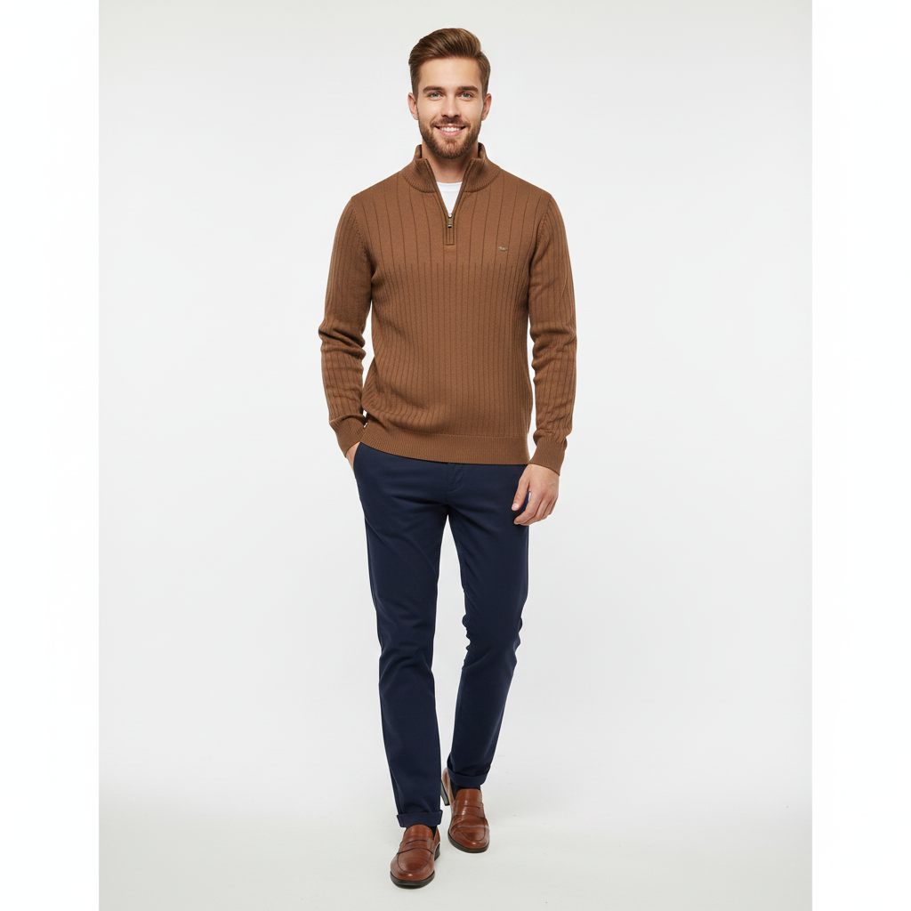 Pull Homme en Coton Doux avec Col Montant Classique