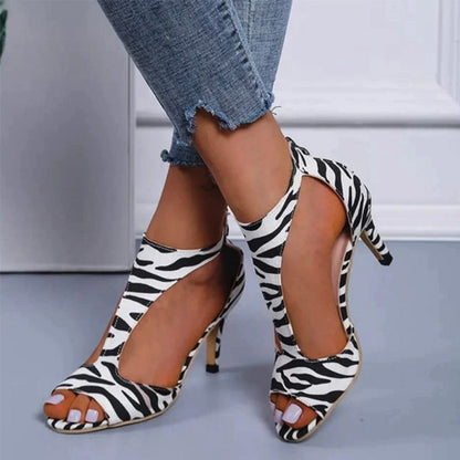 Sandales Talons Hauts en Cuir Rose pour Femmes