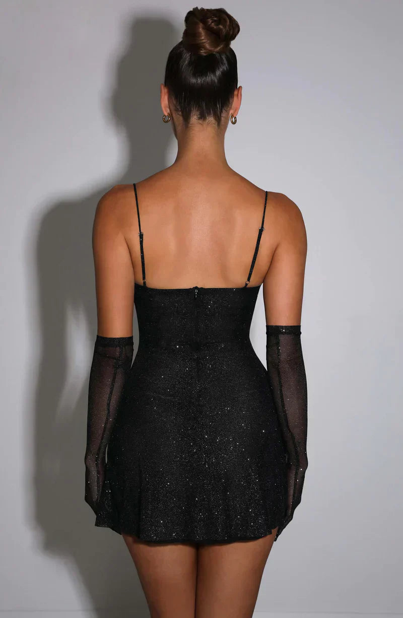 Robe Mini Glamour avec Gants de Soirée