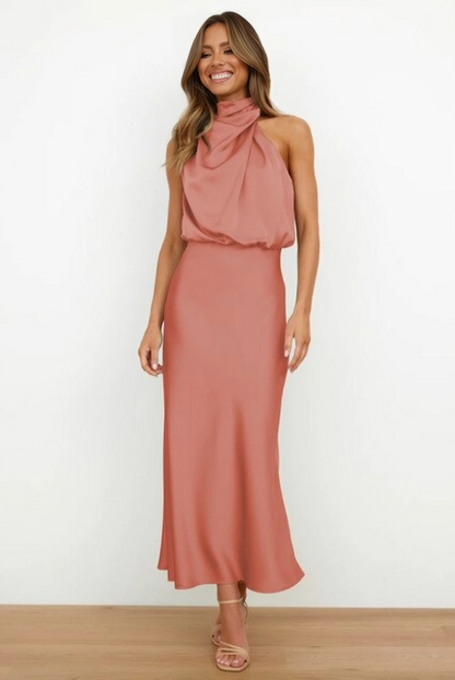 Robe Maxi Satin Dos Nu pour Femme Élégante