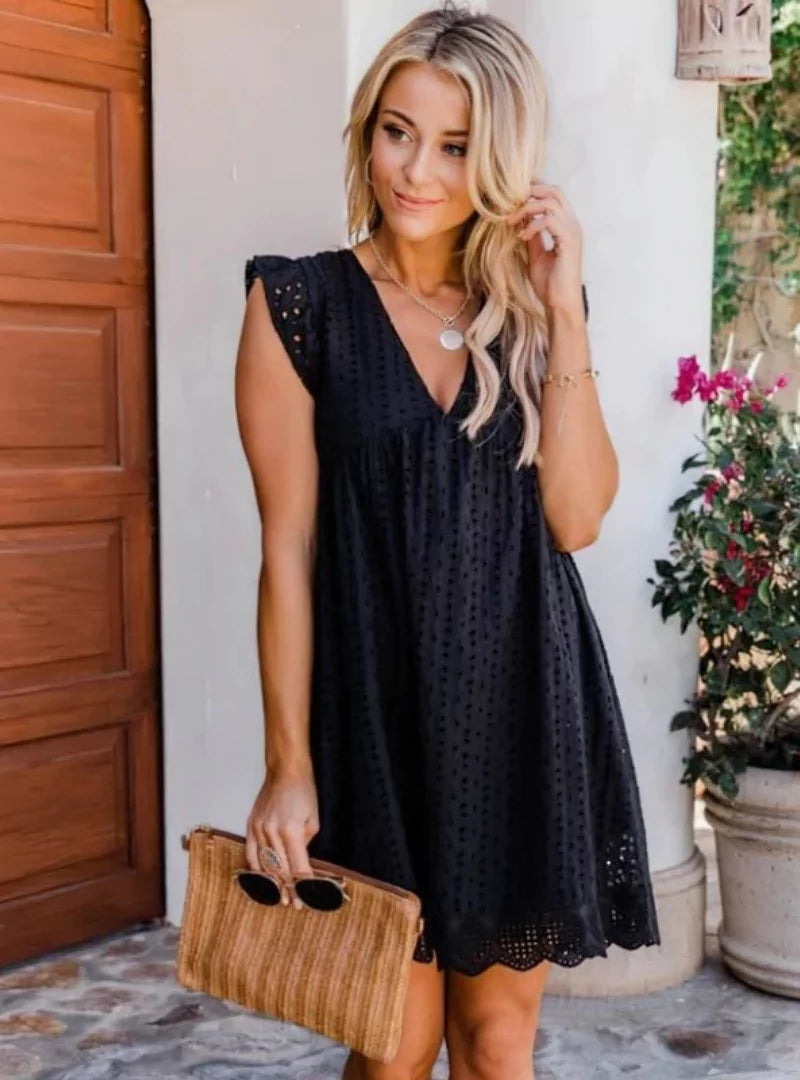 Robe Été Décolleté en V avec Dentelle, Coupe Dégagée - BerlinGlamour
