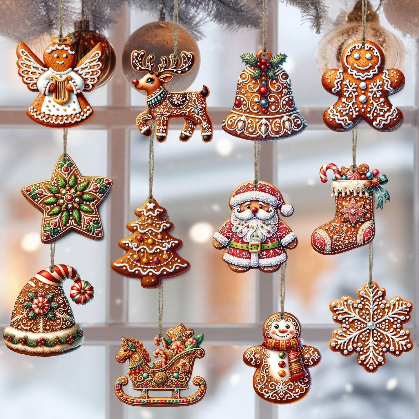 Décoration de Noël en Bois Massif 12 Pièces Détaillées