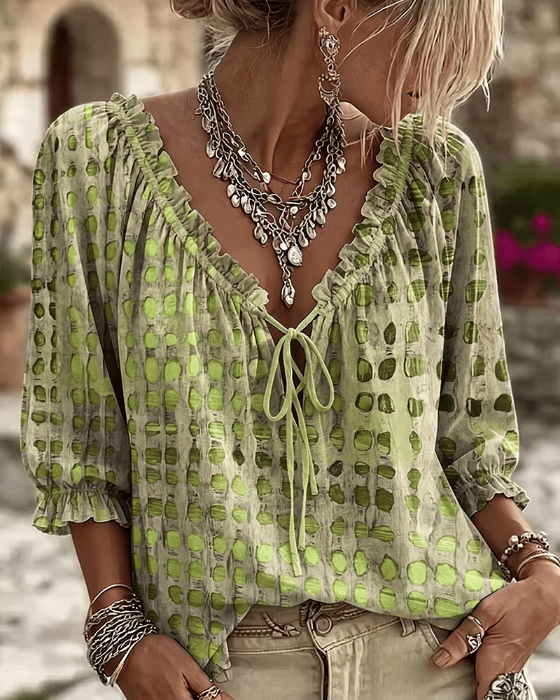 Blouse Femme Coton Col V Noué Style Bohème