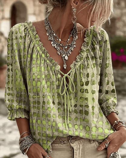 Blouse Femme Coton Col V Noué Style Bohème