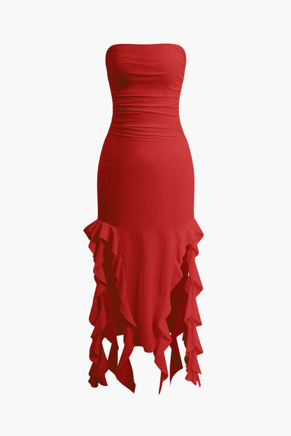 Robe Maxi Élégante avec Volants Féminins