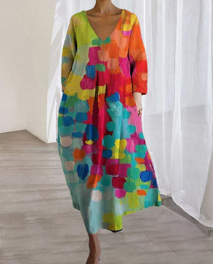 Robe Femme Imprimé Abstrait Coupe Droite Manches Longues