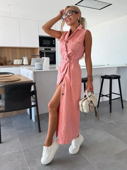 Robe Jean Dénim Longue avec Bretelles Détachables