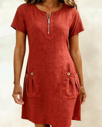 Robe Courte Femme Poches Col Zippé Moderne