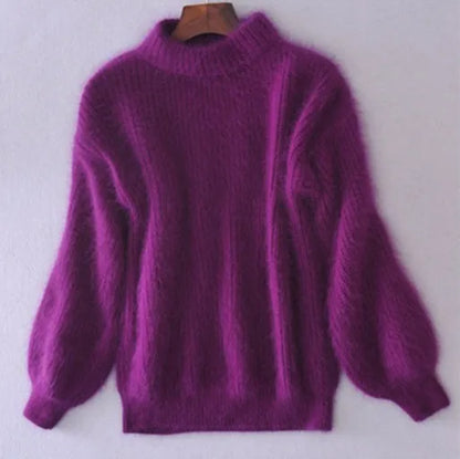 Pull Femme Col Montant Rose Chaud et Doux