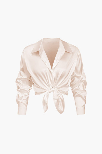 Blouse Élégante en Soie Satinée Longue Manche