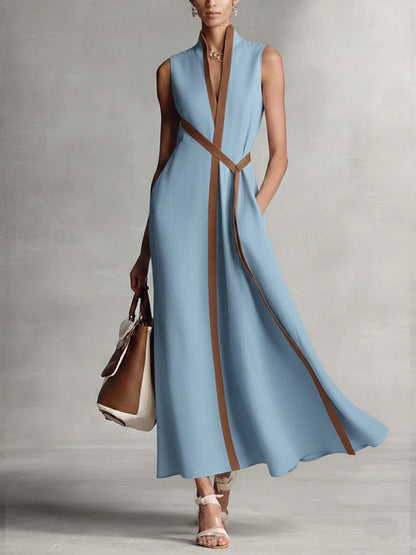 Robe Longue Femme Fluide Sans Manches Coupe Minimaliste