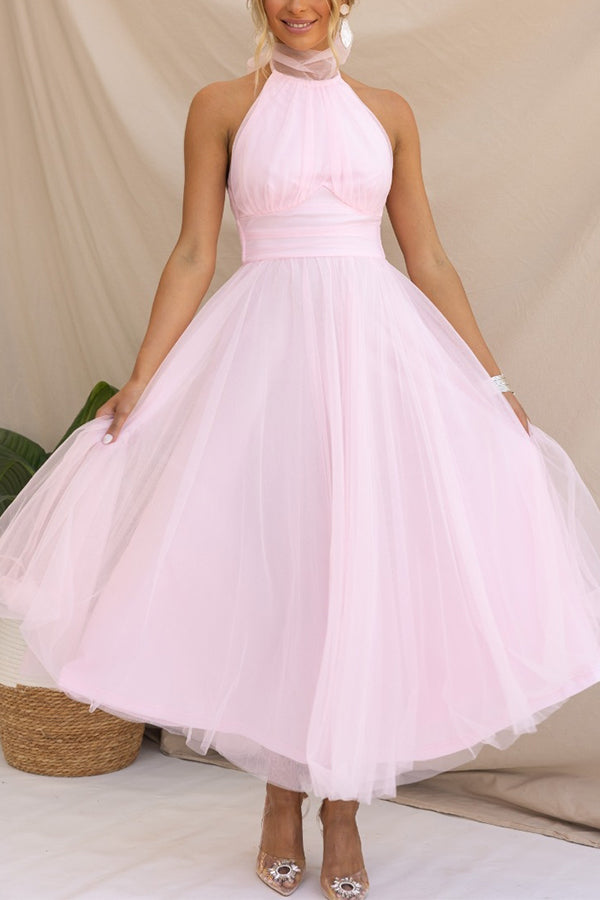 Robe Décontractée Mi-Longue Col Rond en Coton Doux