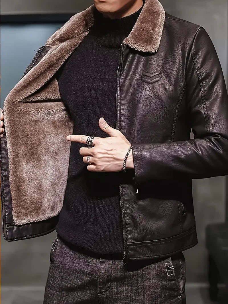 Veste Homme Hiver Fourrée avec Capuchon et Fermeture Éclair