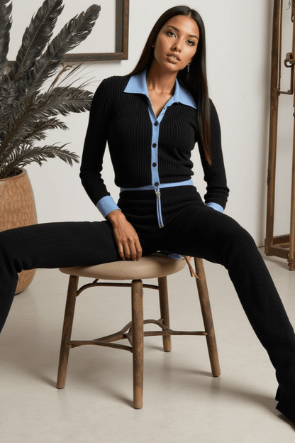 Costume Femme 2 Pièces Moderne Haut et Pantalon Large